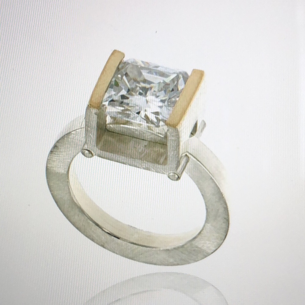 CZ Tension Ring Sterling and Gold